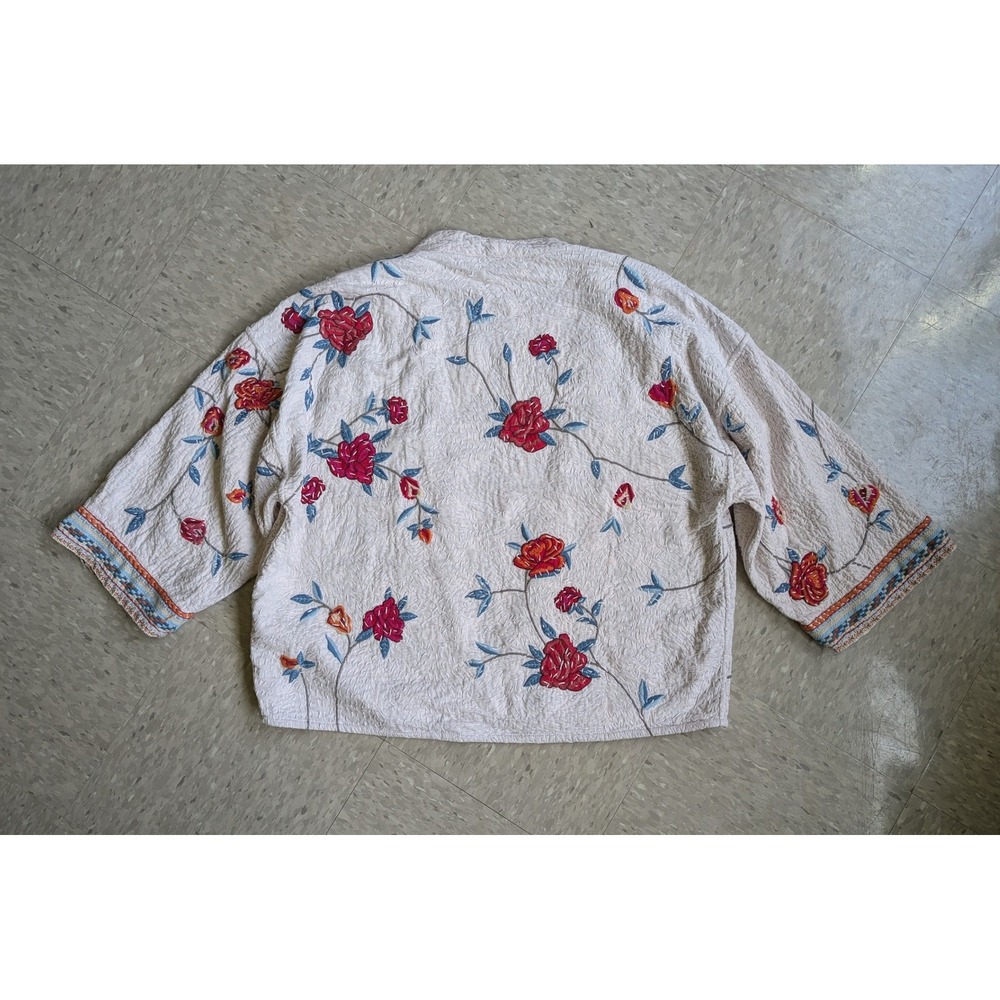 Sundance Women Cream Floral Sashiko Embroidered Kimono Jacket Cotton Large - Picture 4 of 8